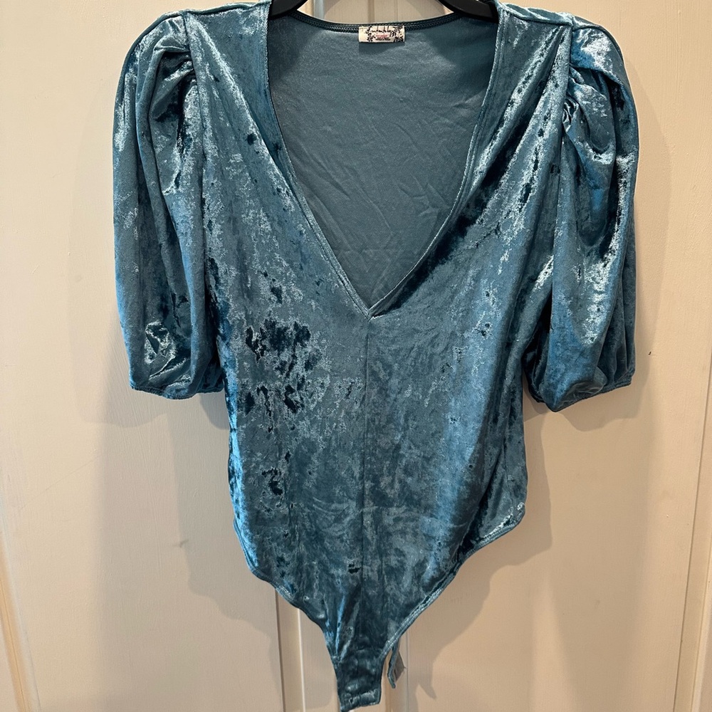 NWOT Free People Teal Ruched Bodysuit